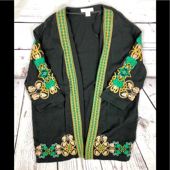 H M Tops Hm Black Embroidered Kimono Poshmark
